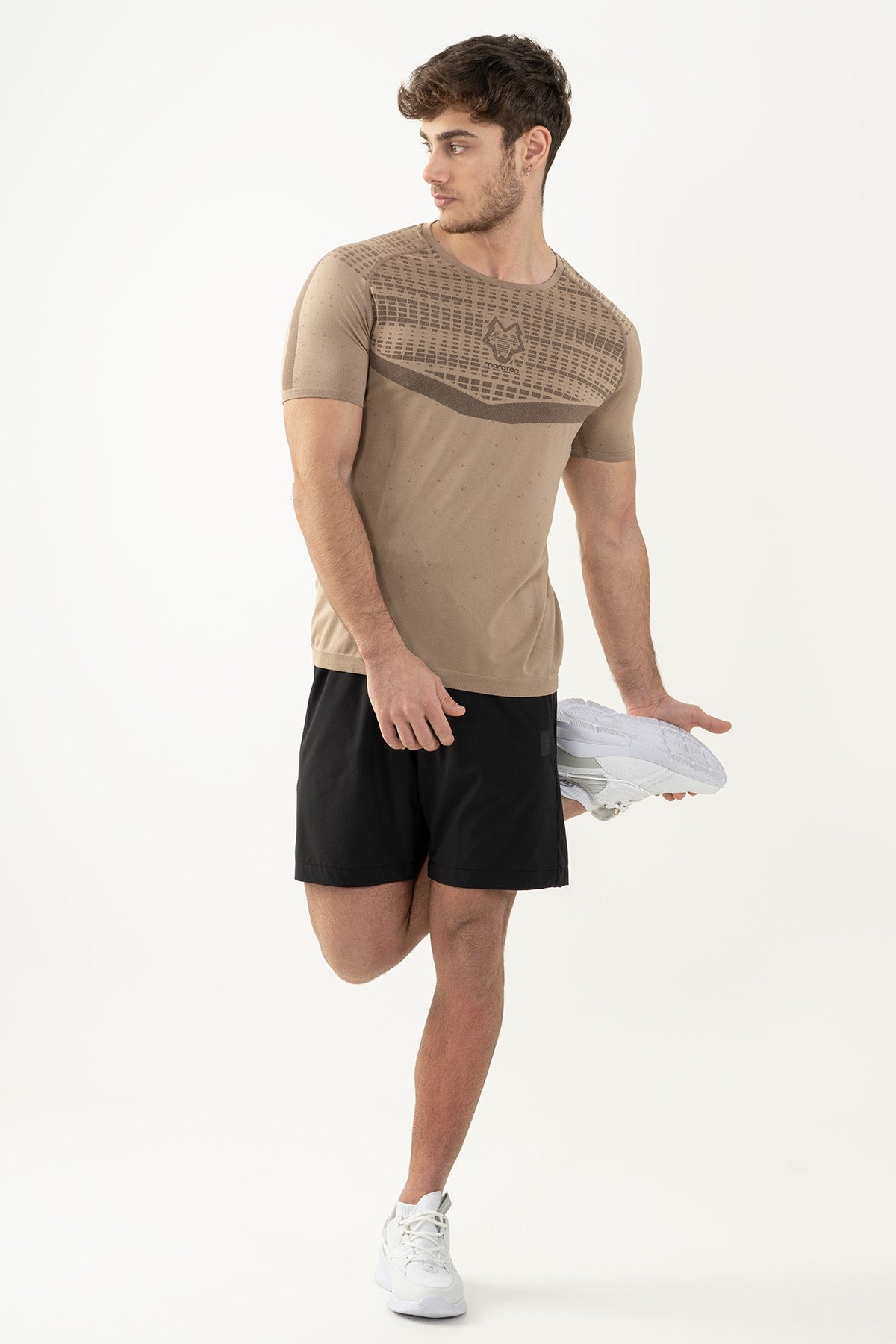 SlimFit Erkek Bisiklet Yaka Bej T-shirt