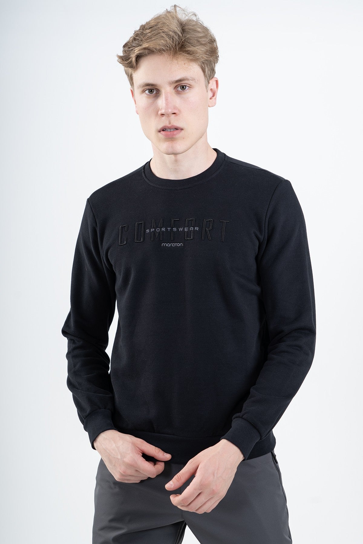 Comfort Erkek Bisiklet Yaka Siyah Sweatshirt