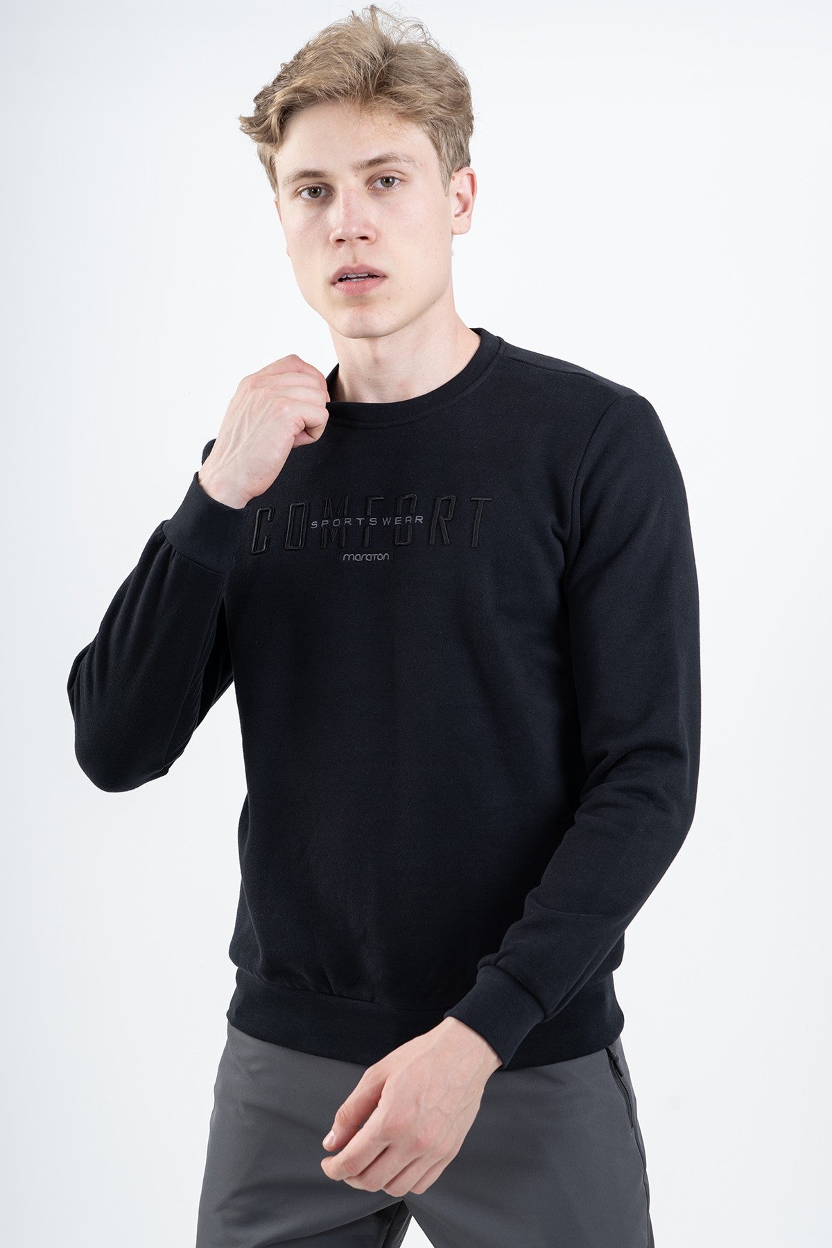 Comfort Erkek Bisiklet Yaka Siyah Sweatshirt
