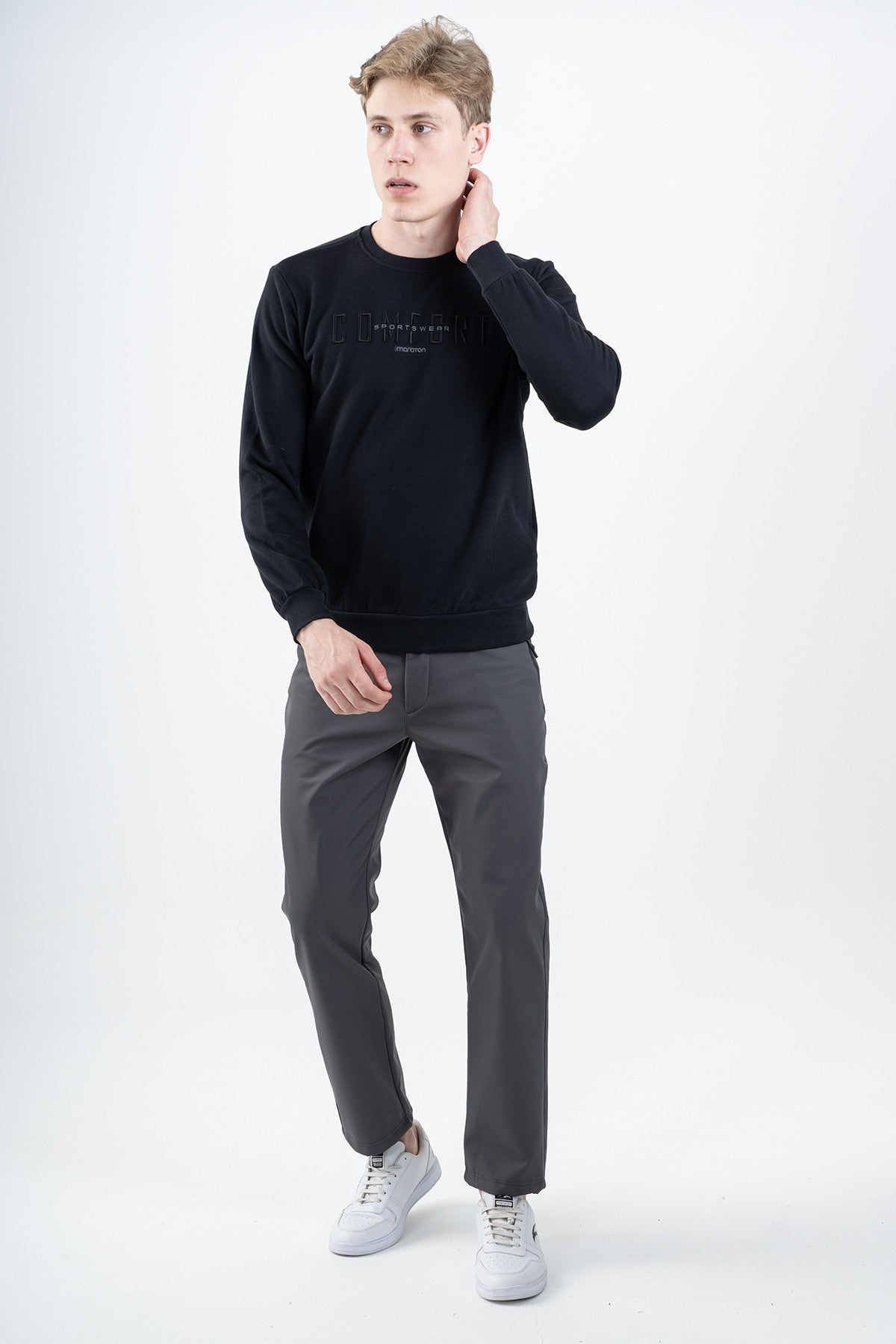 Comfort Erkek Bisiklet Yaka Siyah Sweatshirt