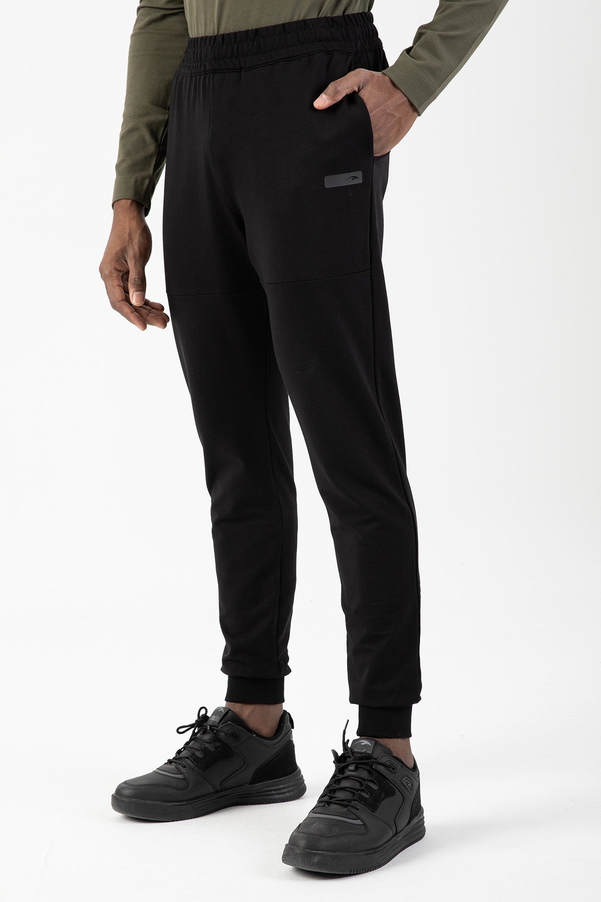 Regular Erkek Ribana Paça Siyah Eşofman Altı