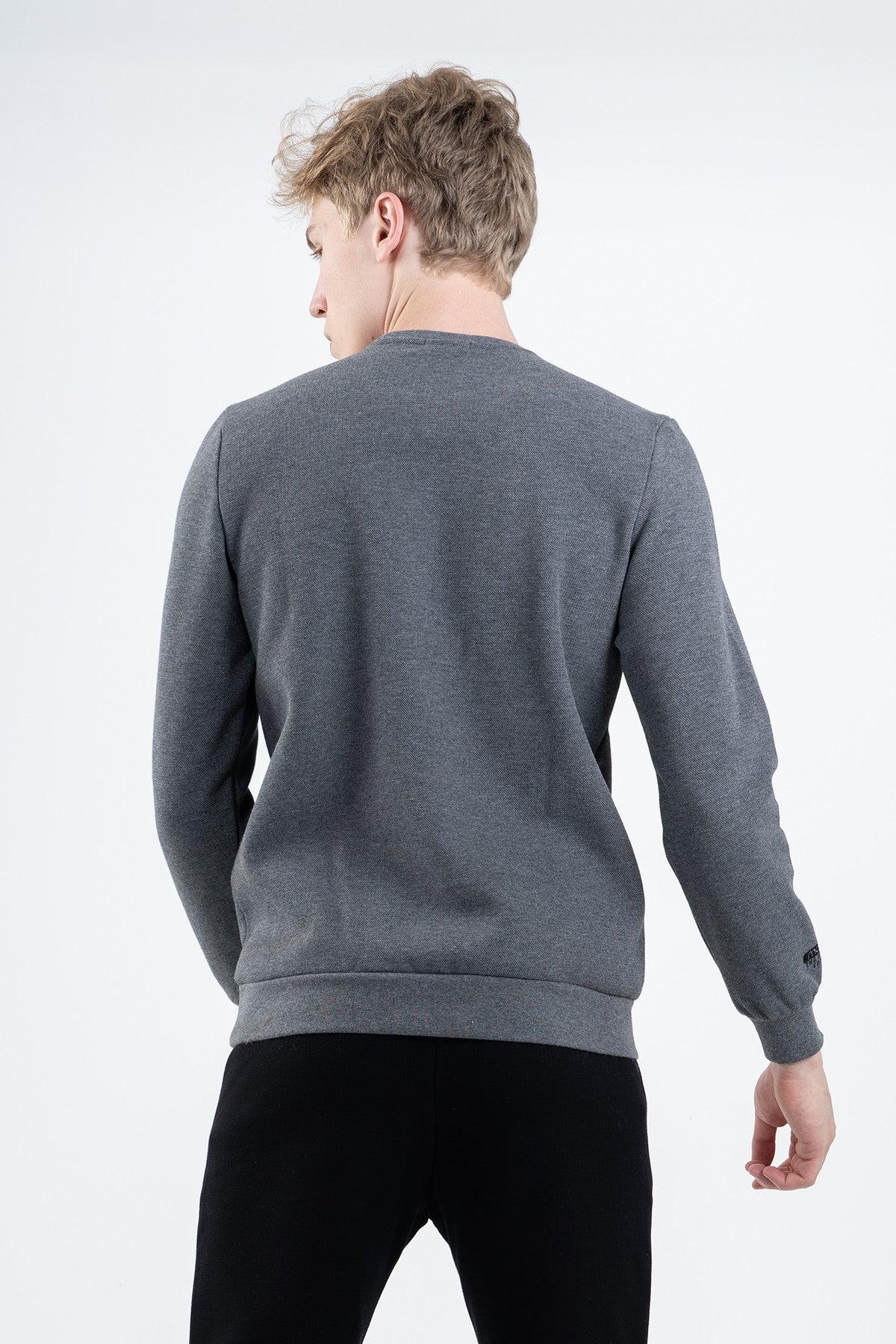 Regular Erkek Bisiklet Yaka Antramelanj Sweatshirt
