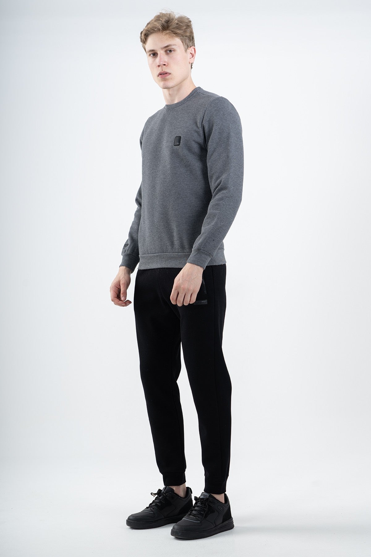 Regular Erkek Bisiklet Yaka Antramelanj Sweatshirt