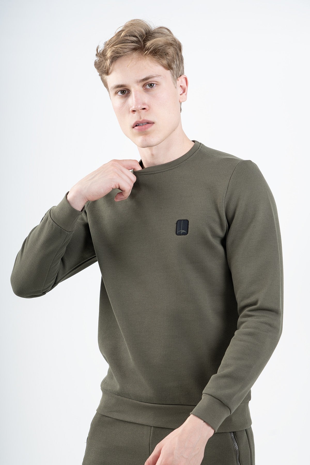 Regular Erkek Bisiklet Yaka Haki Sweatshirt