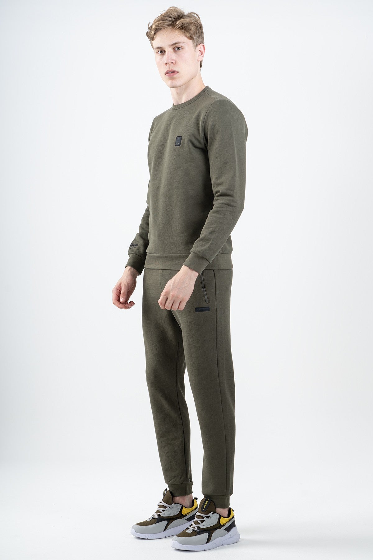 Regular Erkek Bisiklet Yaka Haki Sweatshirt