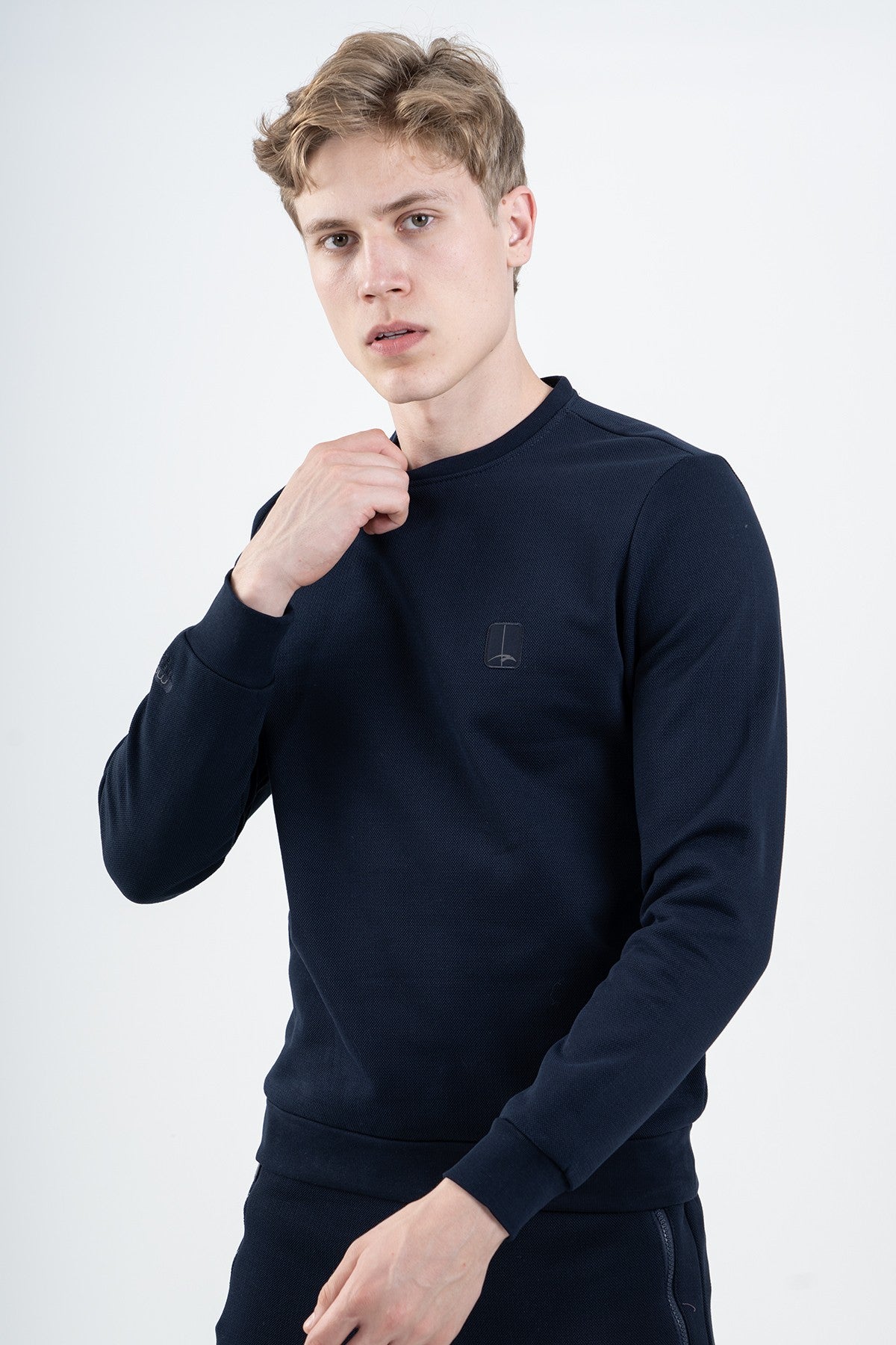 Regular Erkek Bisiklet Yaka Lacivert Sweatshirt