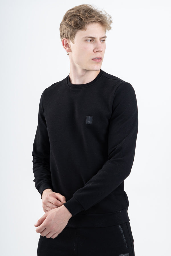 Regular Erkek Bisiklet Yaka Siyah Sweatshirt