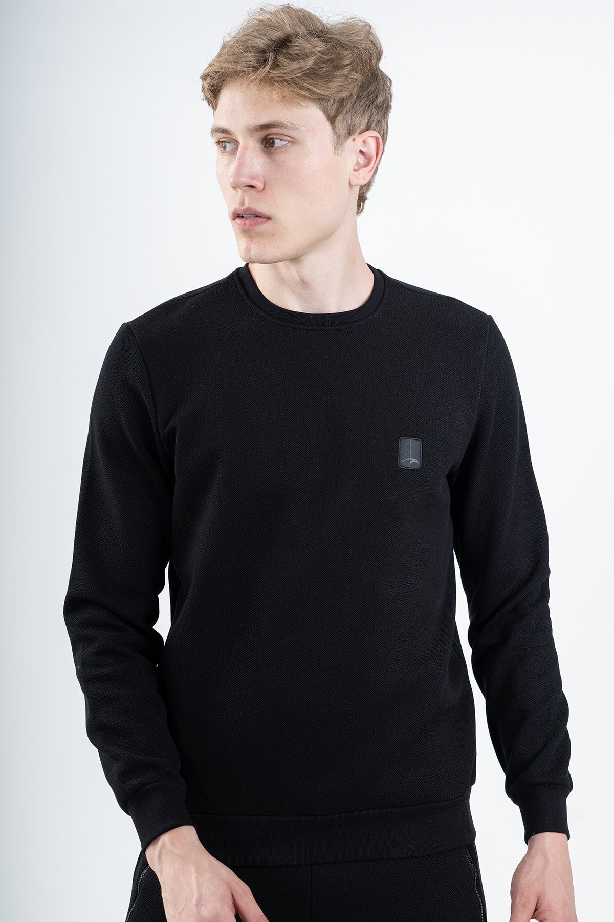 Regular Erkek Bisiklet Yaka Siyah Sweatshirt