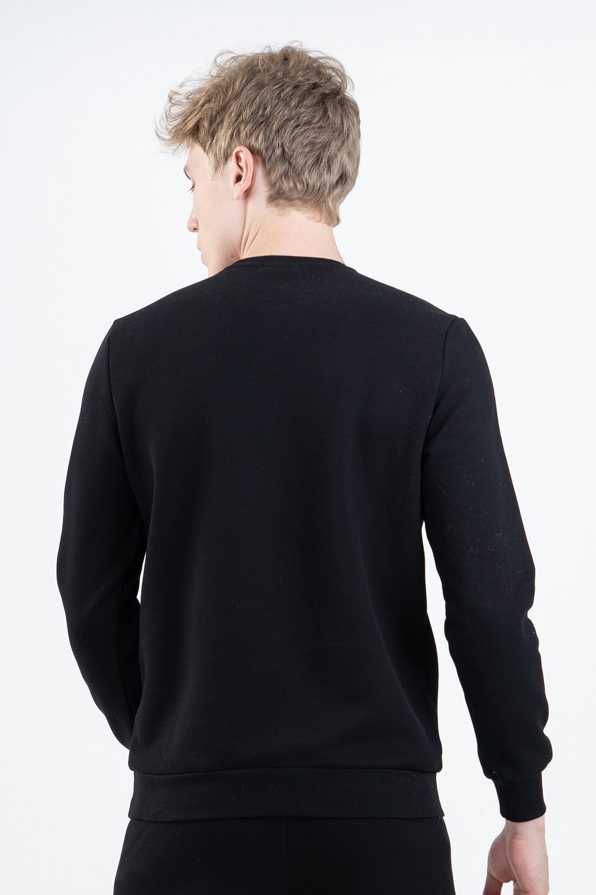 Regular Erkek Bisiklet Yaka Siyah Sweatshirt