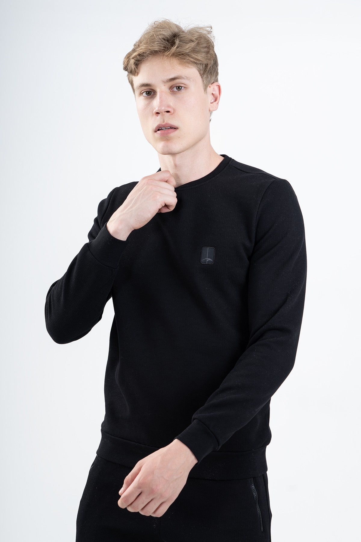 Regular Erkek Bisiklet Yaka Siyah Sweatshirt