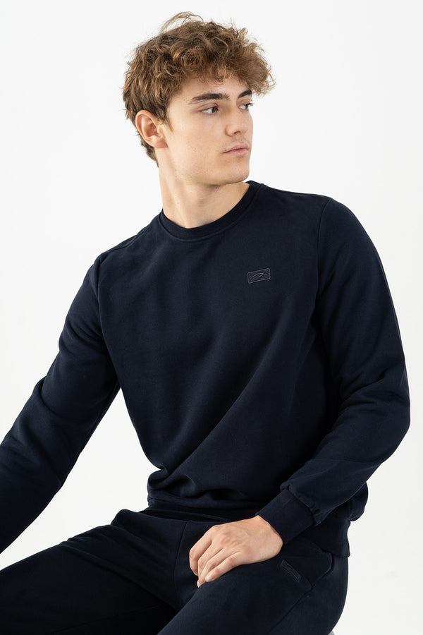 Regular Erkek Bisiklet Yaka Lacivert Sweatshirt