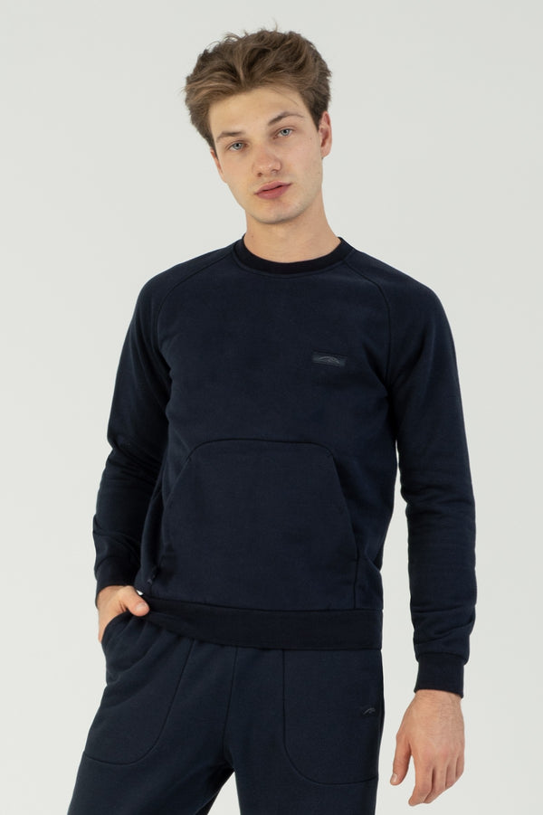Regular Erkek Bisiklet Yaka Lacivert Sweatshirt