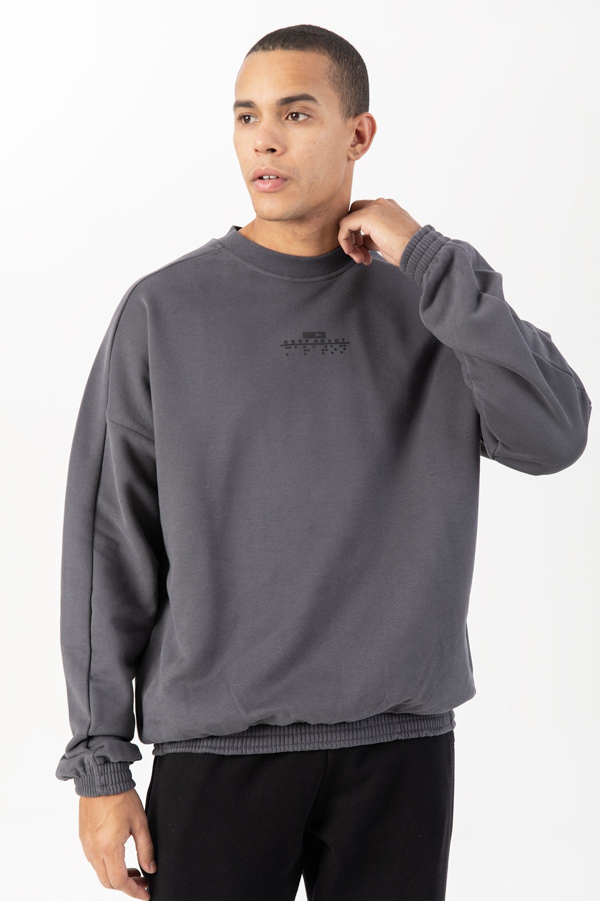 Oversize Erkek Bisiklet Yaka Antrasit Sweatshirt