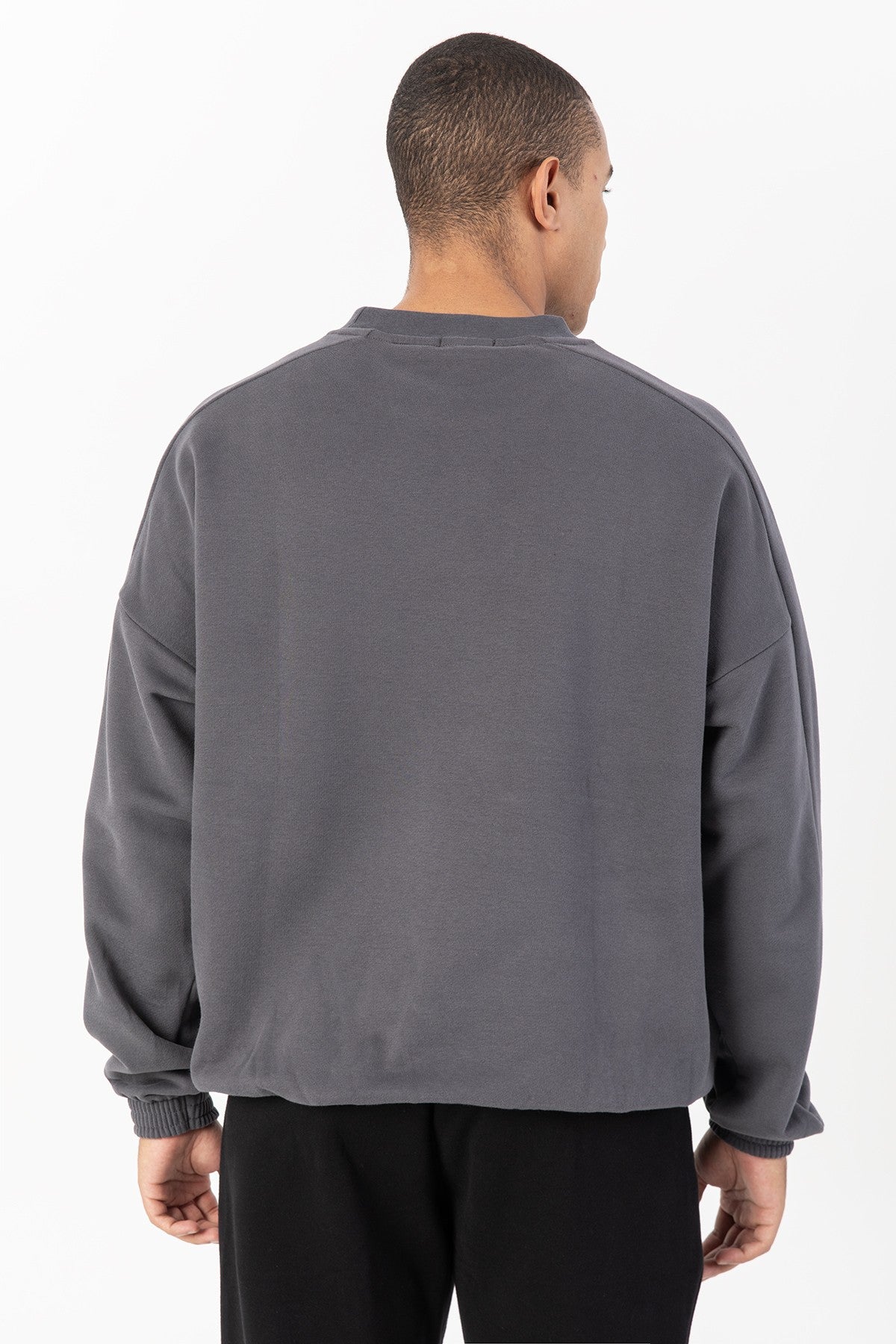 Oversize Erkek Bisiklet Yaka Antrasit Sweatshirt