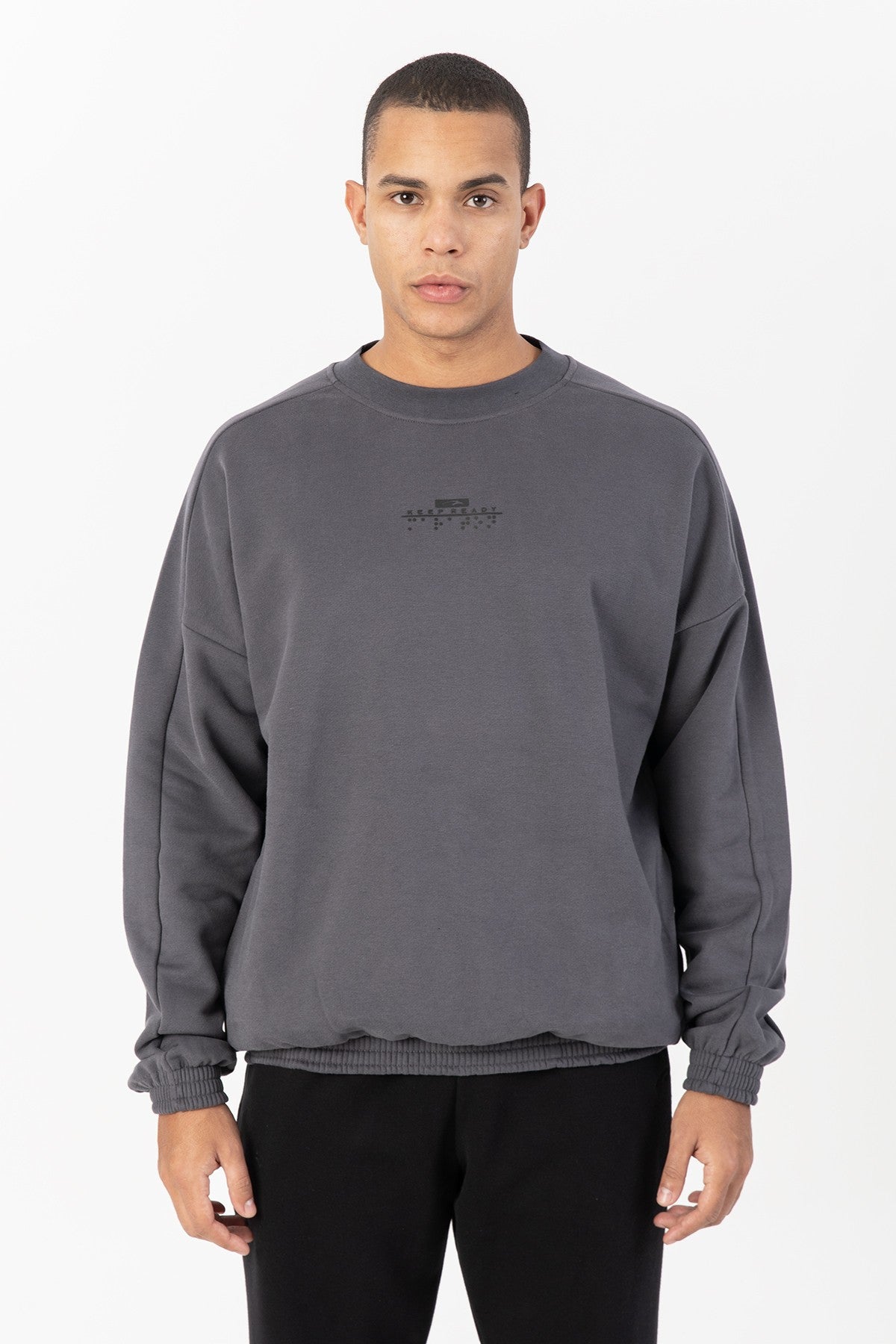 Oversize Erkek Bisiklet Yaka Antrasit Sweatshirt