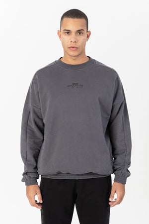 Oversize Erkek Bisiklet Yaka Antrasit Sweatshirt