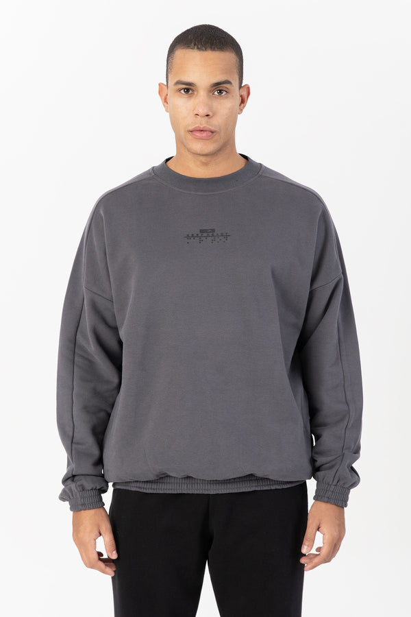 Oversize Erkek Bisiklet Yaka Antrasit Sweatshirt