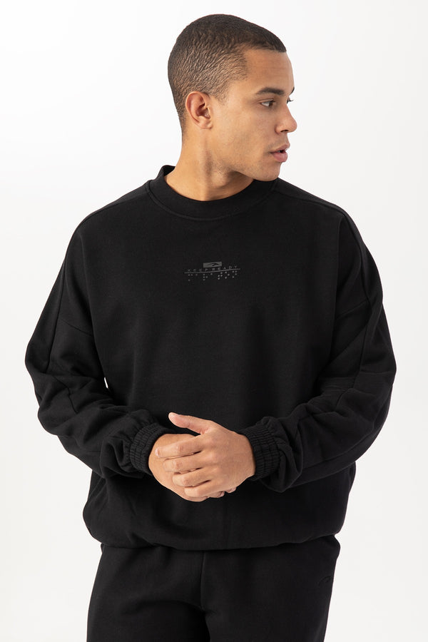 Oversize Erkek Bisiklet Yaka Siyah Sweatshirt