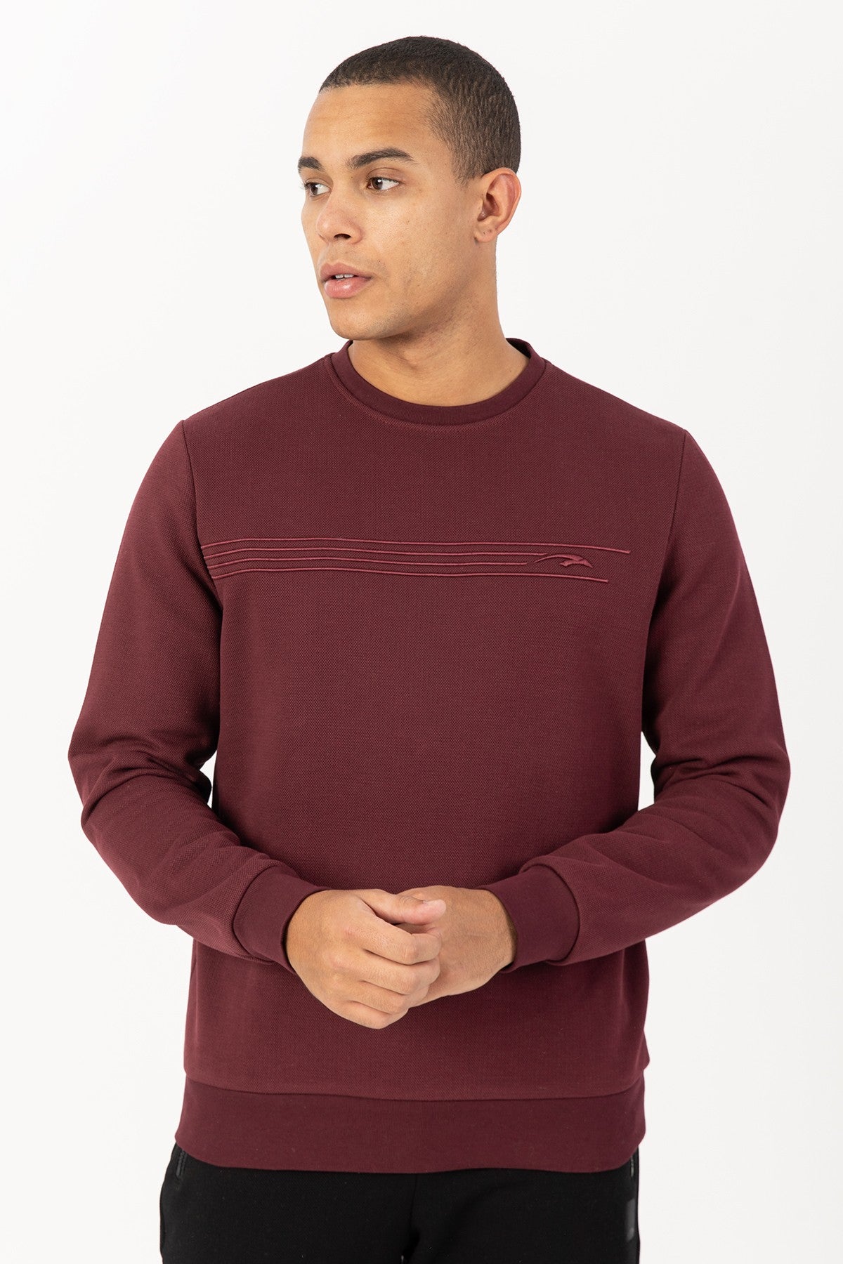 Comfort Erkek Bisiklet Yaka Bordo Sweatshirt