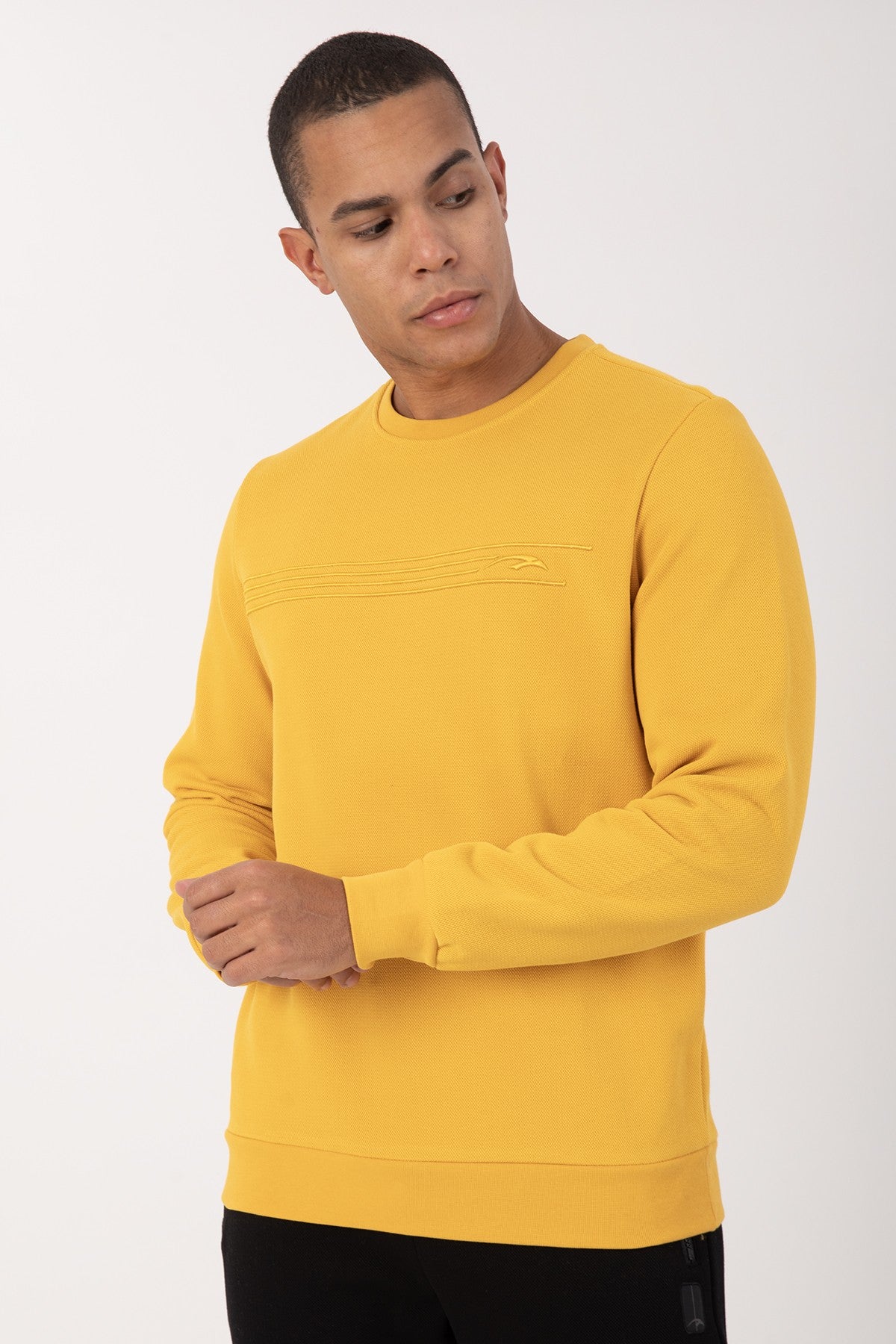 Comfort Erkek Bisiklet Yaka Sarı Sweatshirt