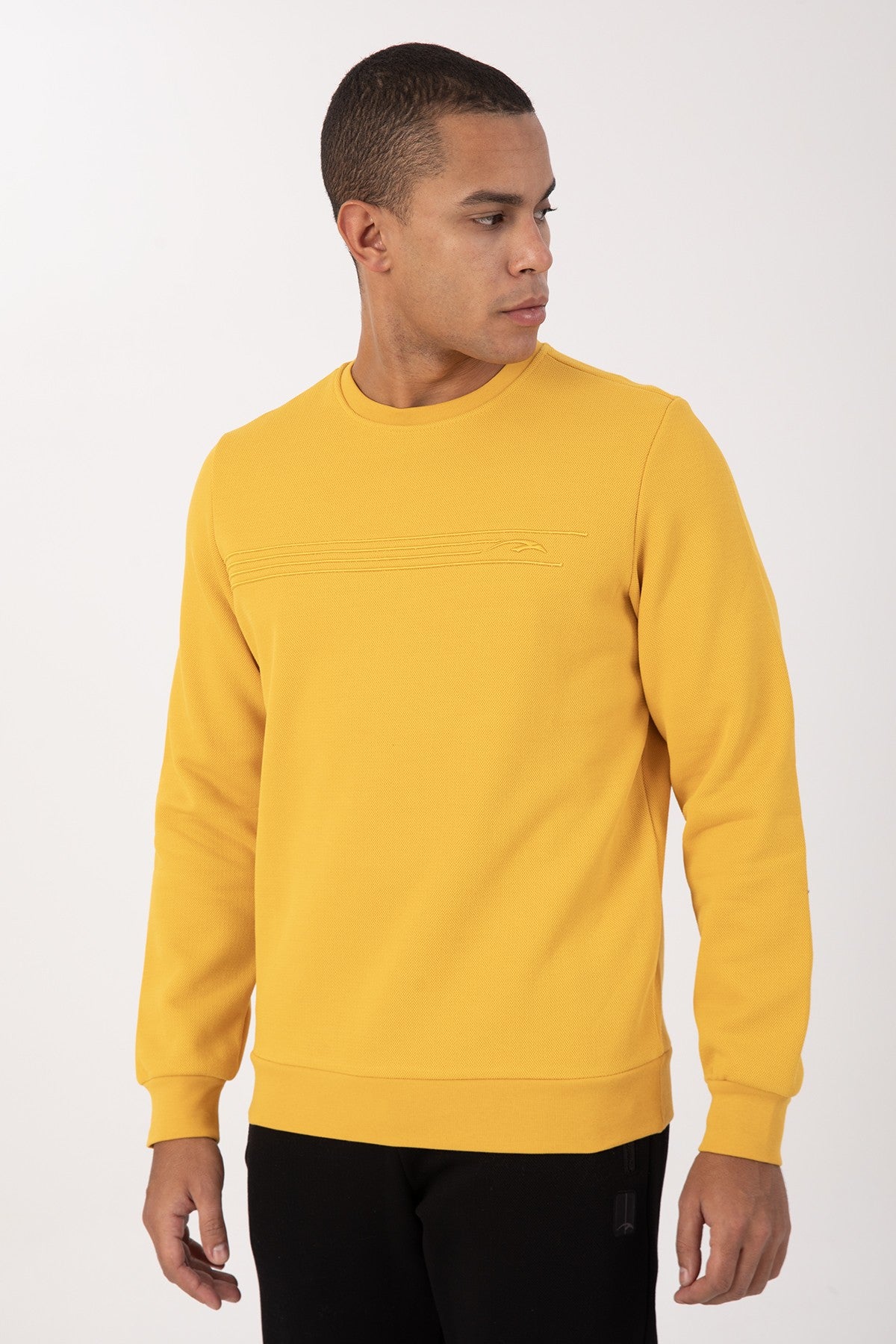 Comfort Erkek Bisiklet Yaka Sarı Sweatshirt
