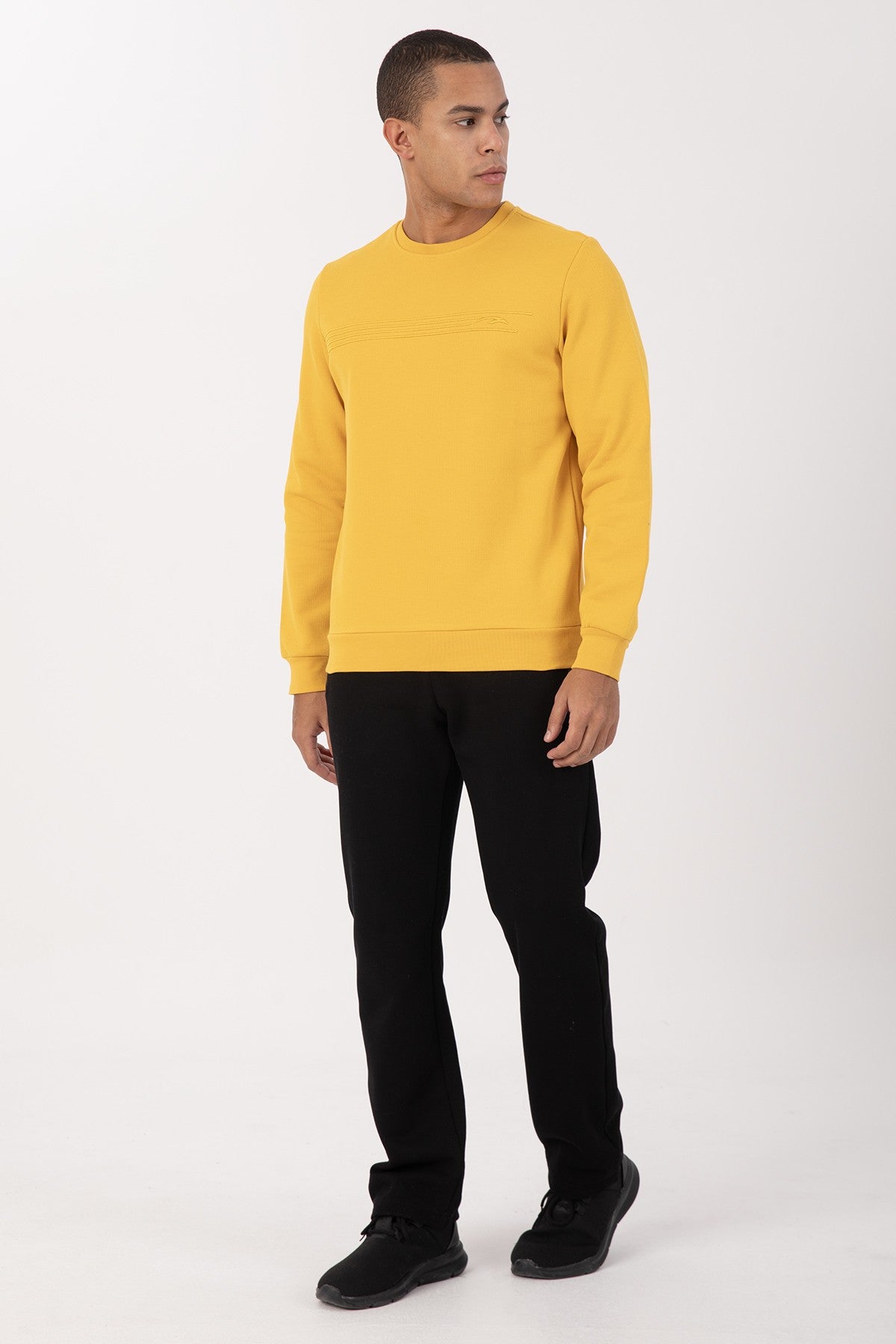 Comfort Erkek Bisiklet Yaka Sarı Sweatshirt