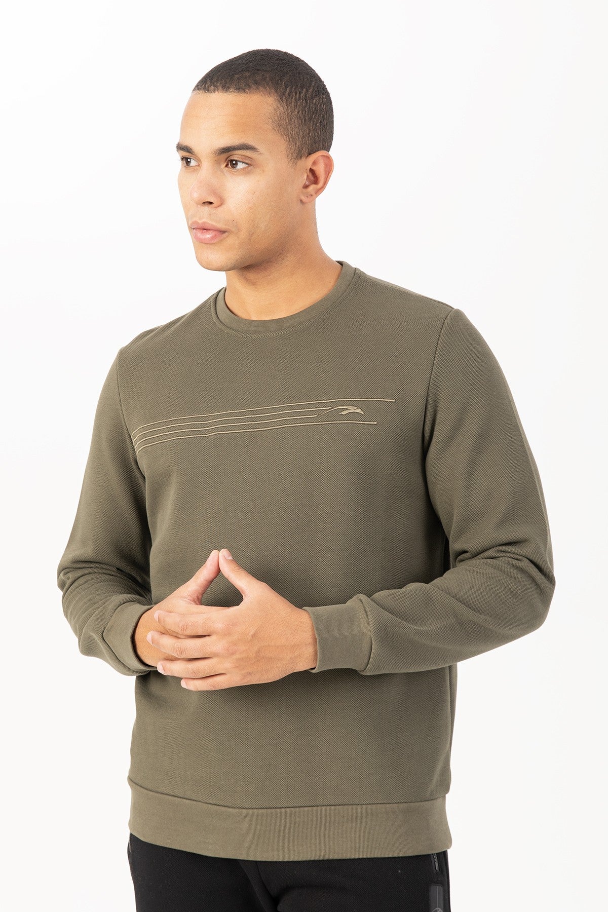 Comfort Erkek Bisiklet Yaka Haki Sweatshirt