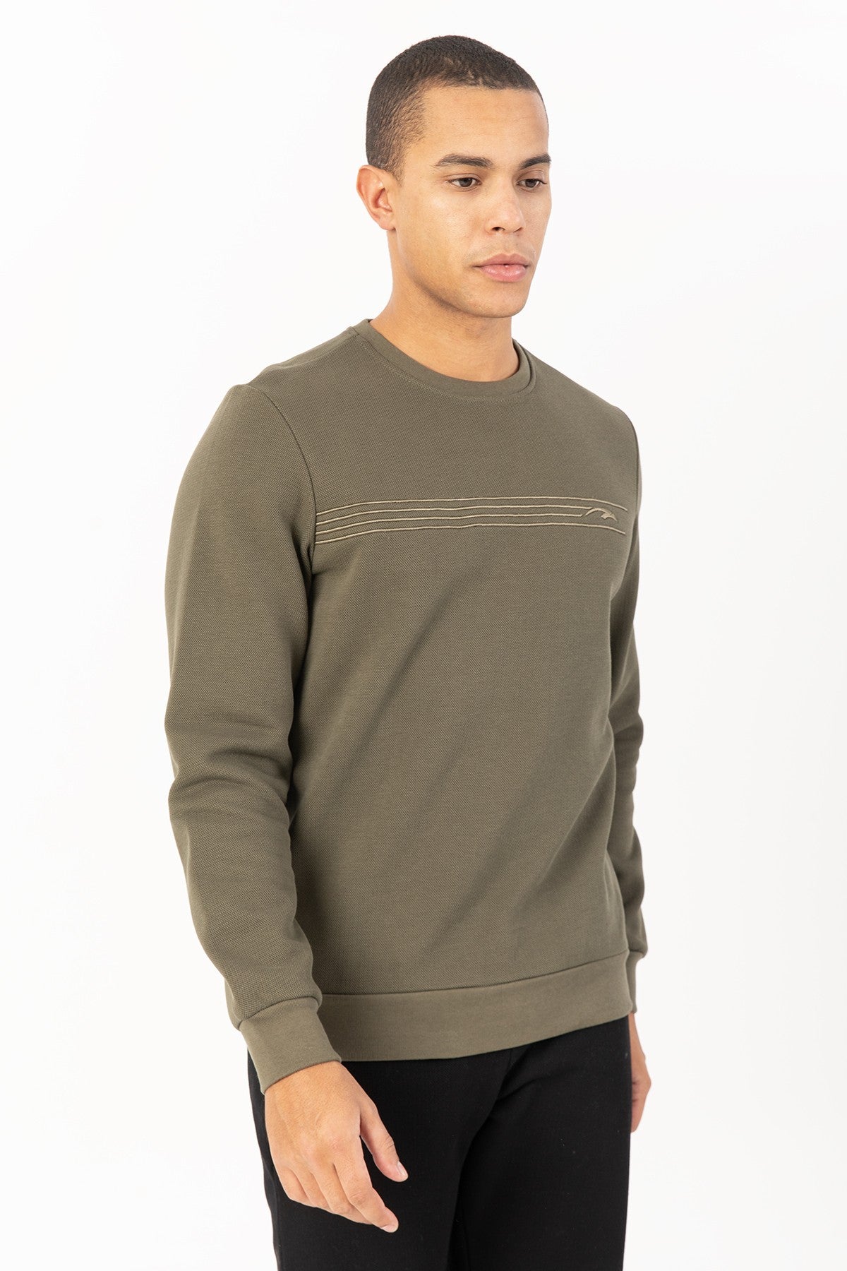 Comfort Erkek Bisiklet Yaka Haki Sweatshirt