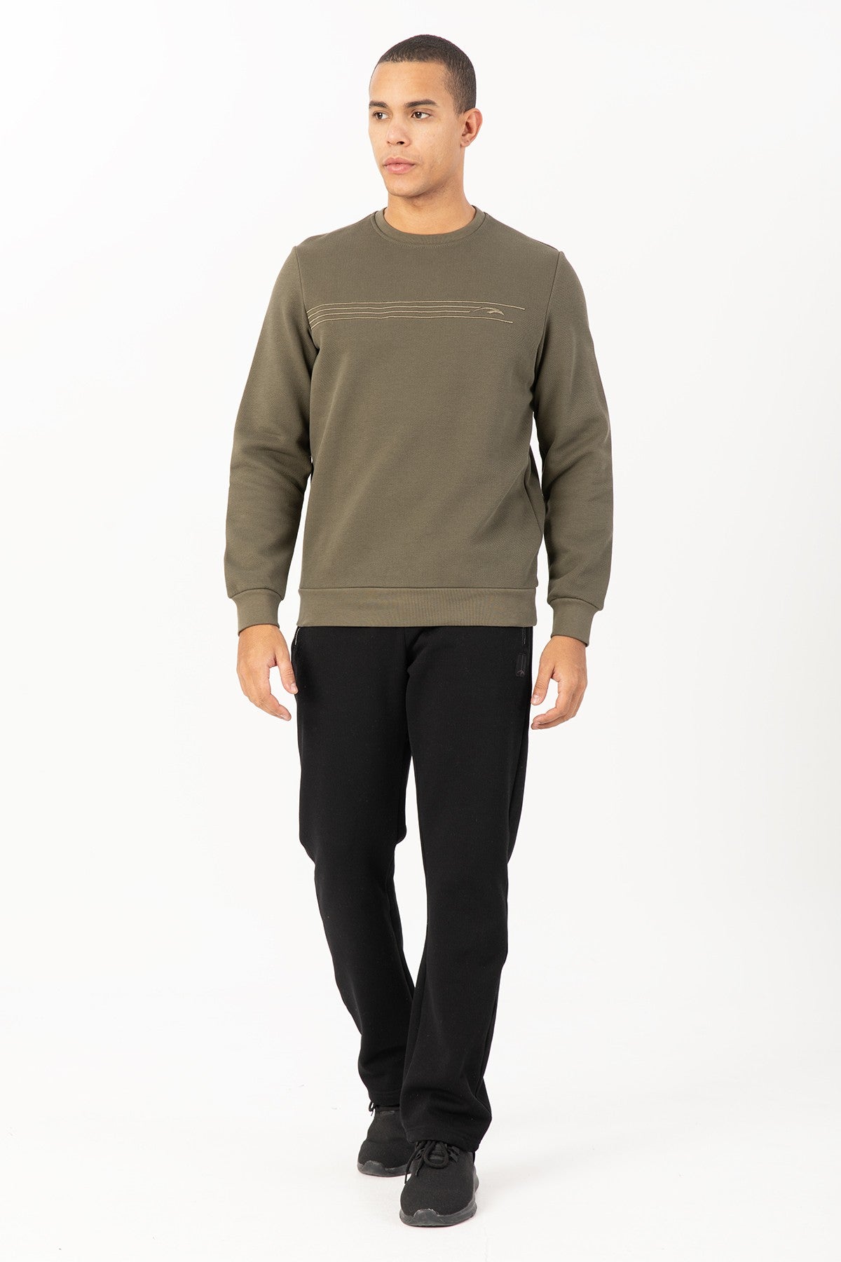 Comfort Erkek Bisiklet Yaka Haki Sweatshirt