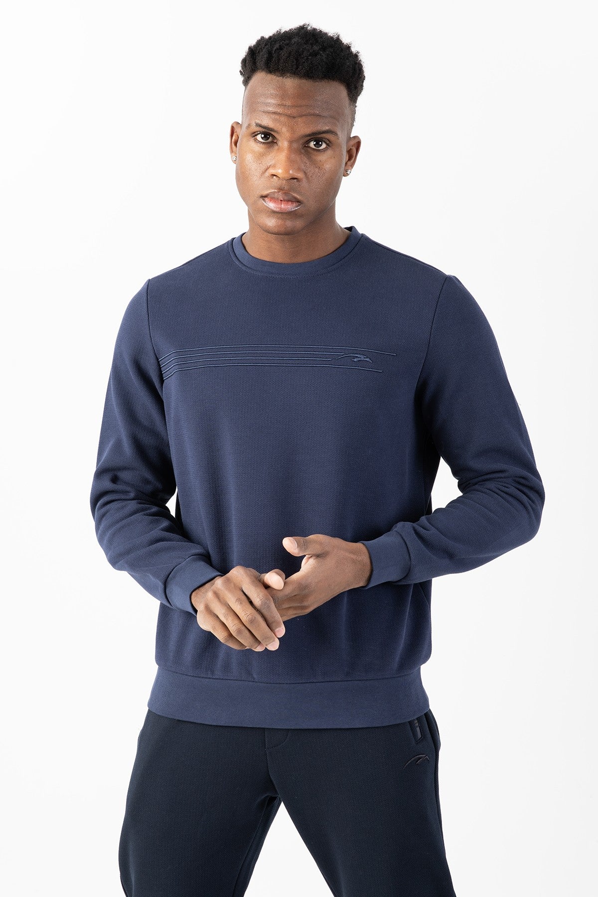 Comfort Erkek Bisiklet Yaka Lacivert Sweatshirt