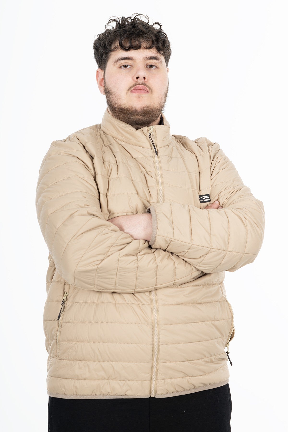 Büyük Beden Erkek Dik Yaka Bej Mont