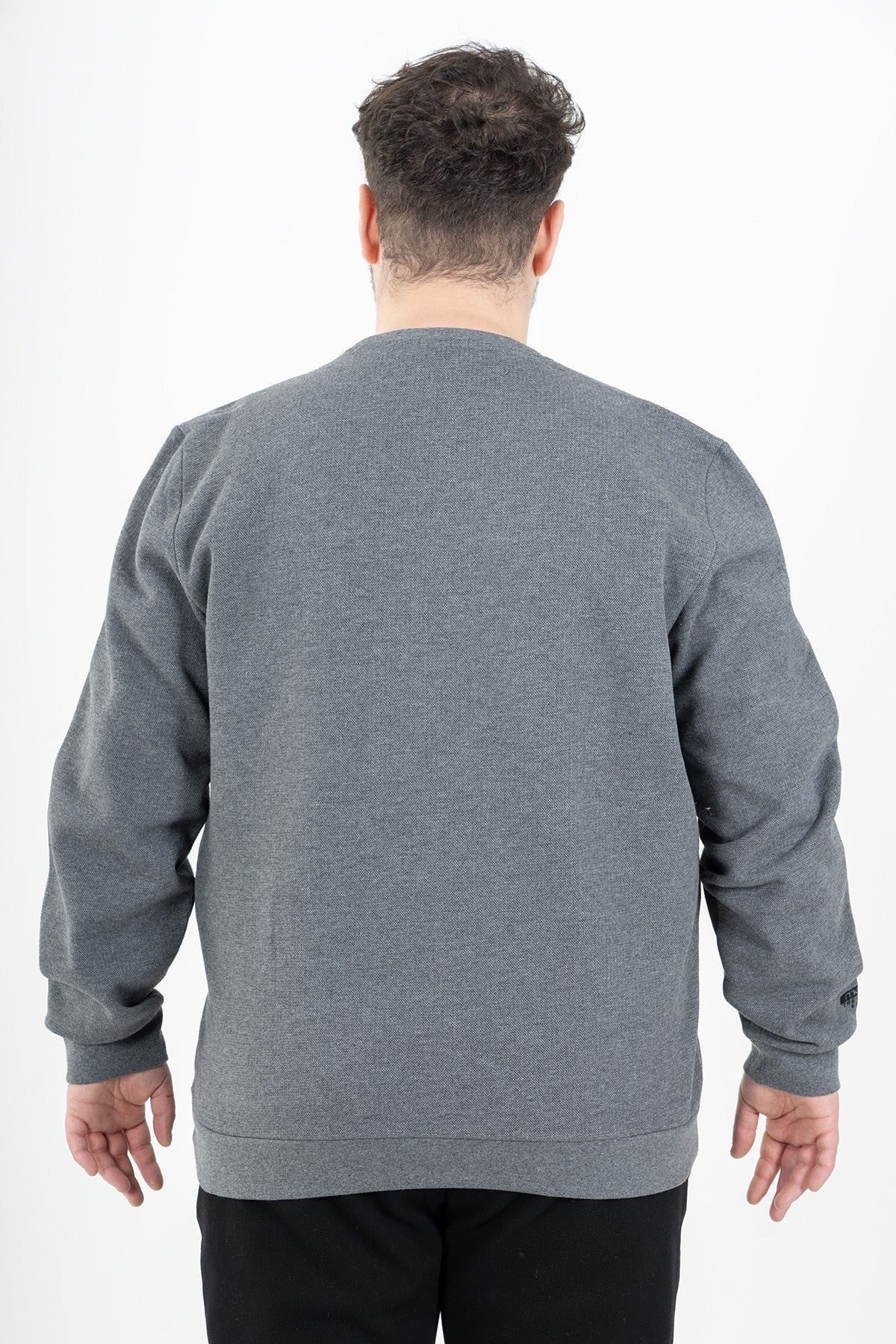 Büyük Beden Erkek Bisiklet Yaka Antramelanj Sweatshirt