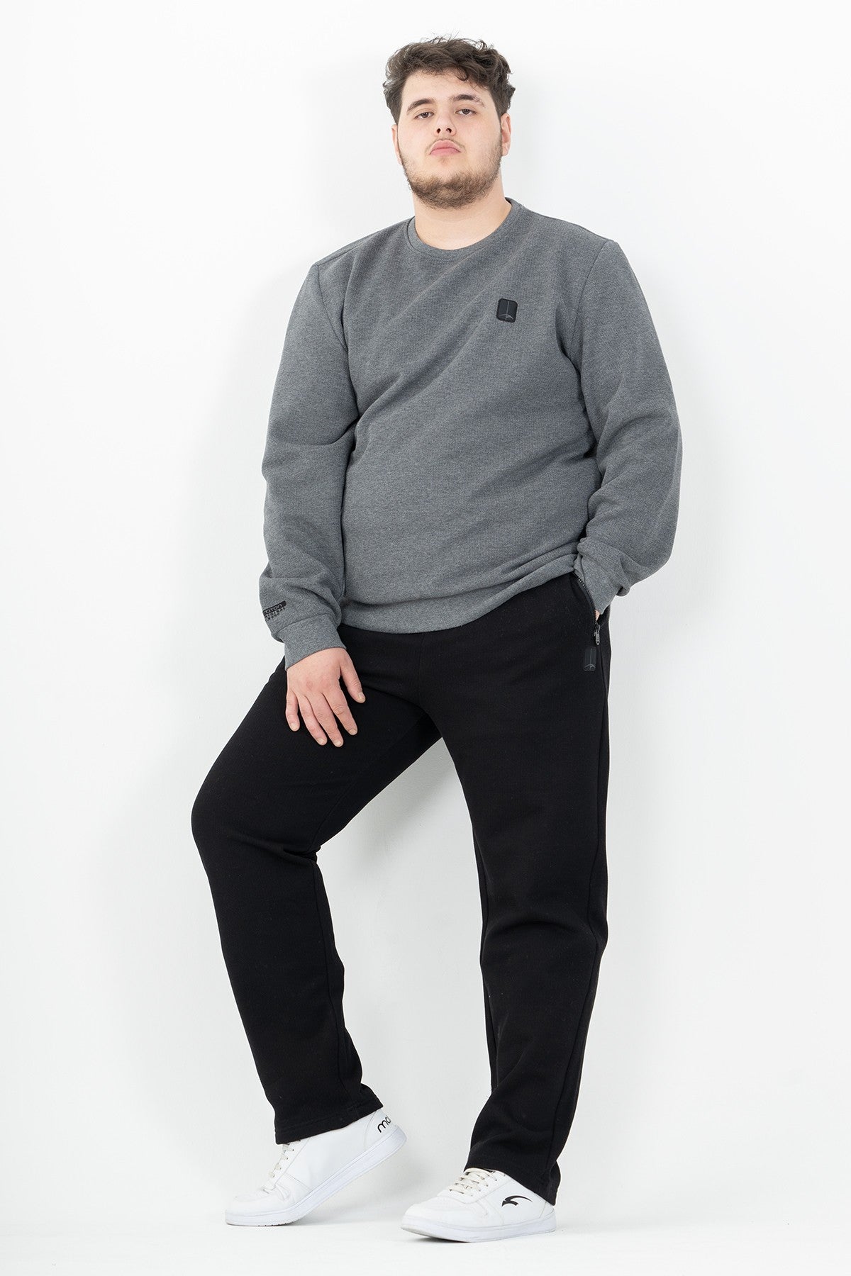 Büyük Beden Erkek Bisiklet Yaka Antramelanj Sweatshirt