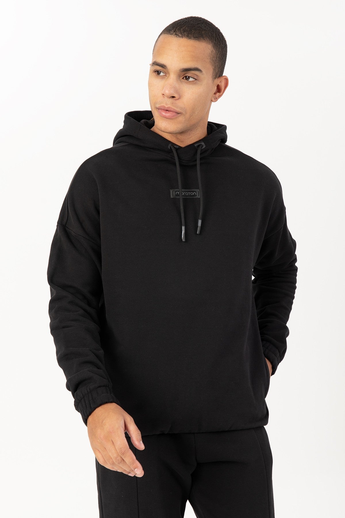 Oversize Erkek Kapüşonlu Siyah Sweatshirt