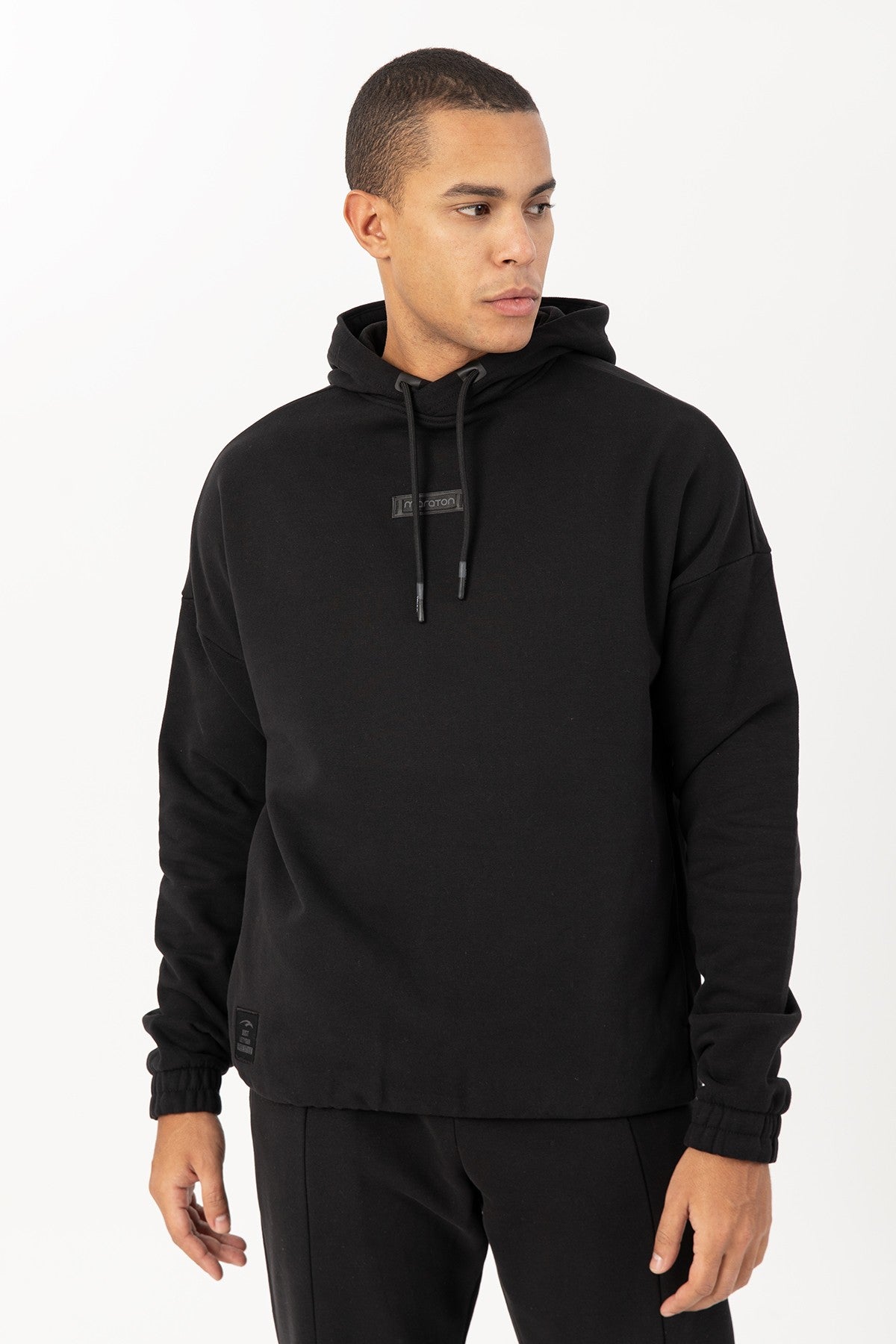 Oversize Erkek Kapüşonlu Siyah Sweatshirt