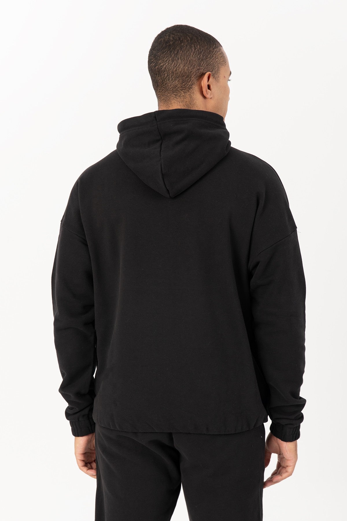 Oversize Erkek Kapüşonlu Siyah Sweatshirt
