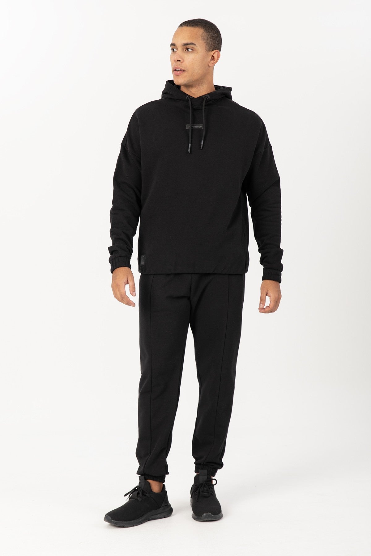 Oversize Erkek Kapüşonlu Siyah Sweatshirt