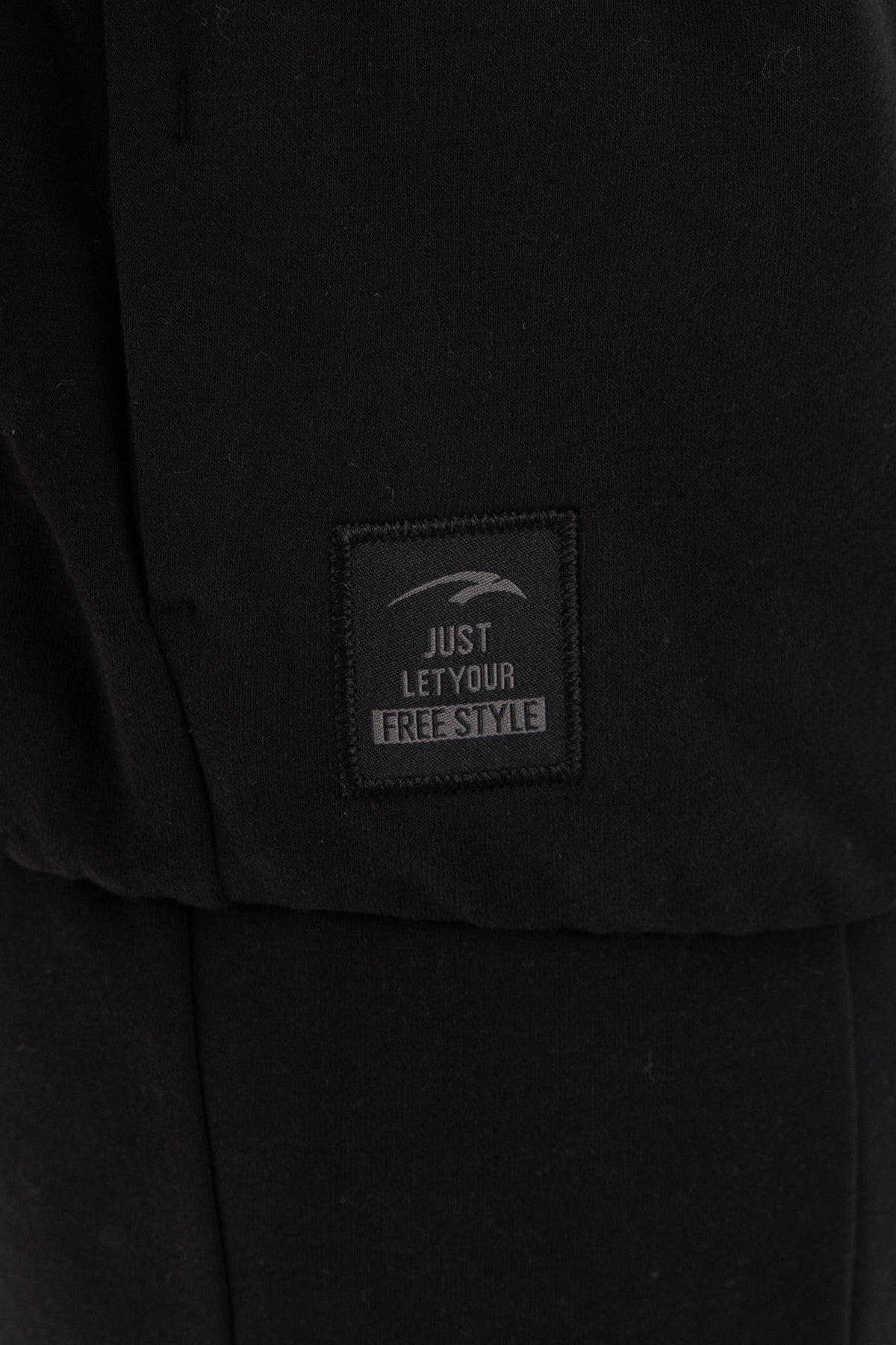 Oversize Erkek Kapüşonlu Siyah Sweatshirt