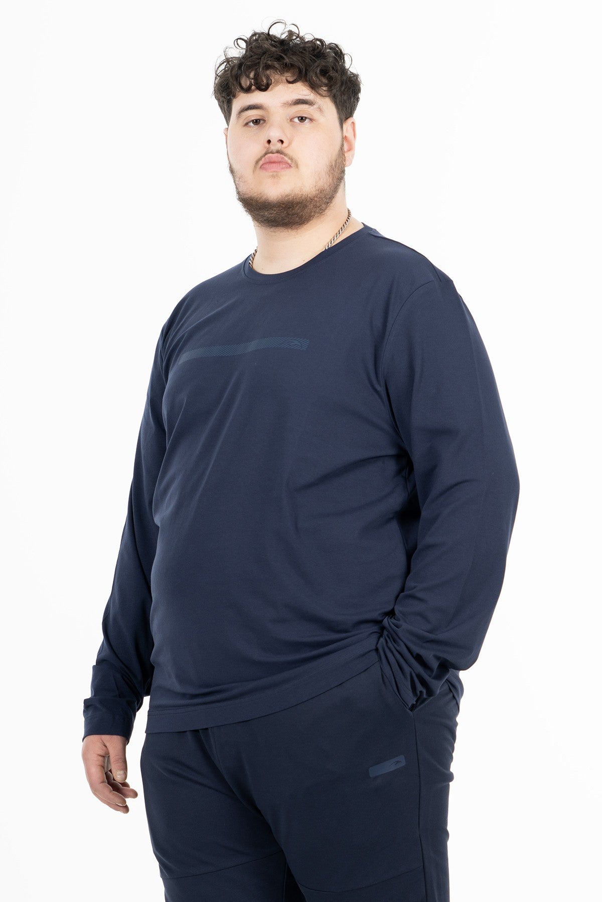 Büyük Beden Erkek Bisiklet Yaka Lacivert Sweatshirt