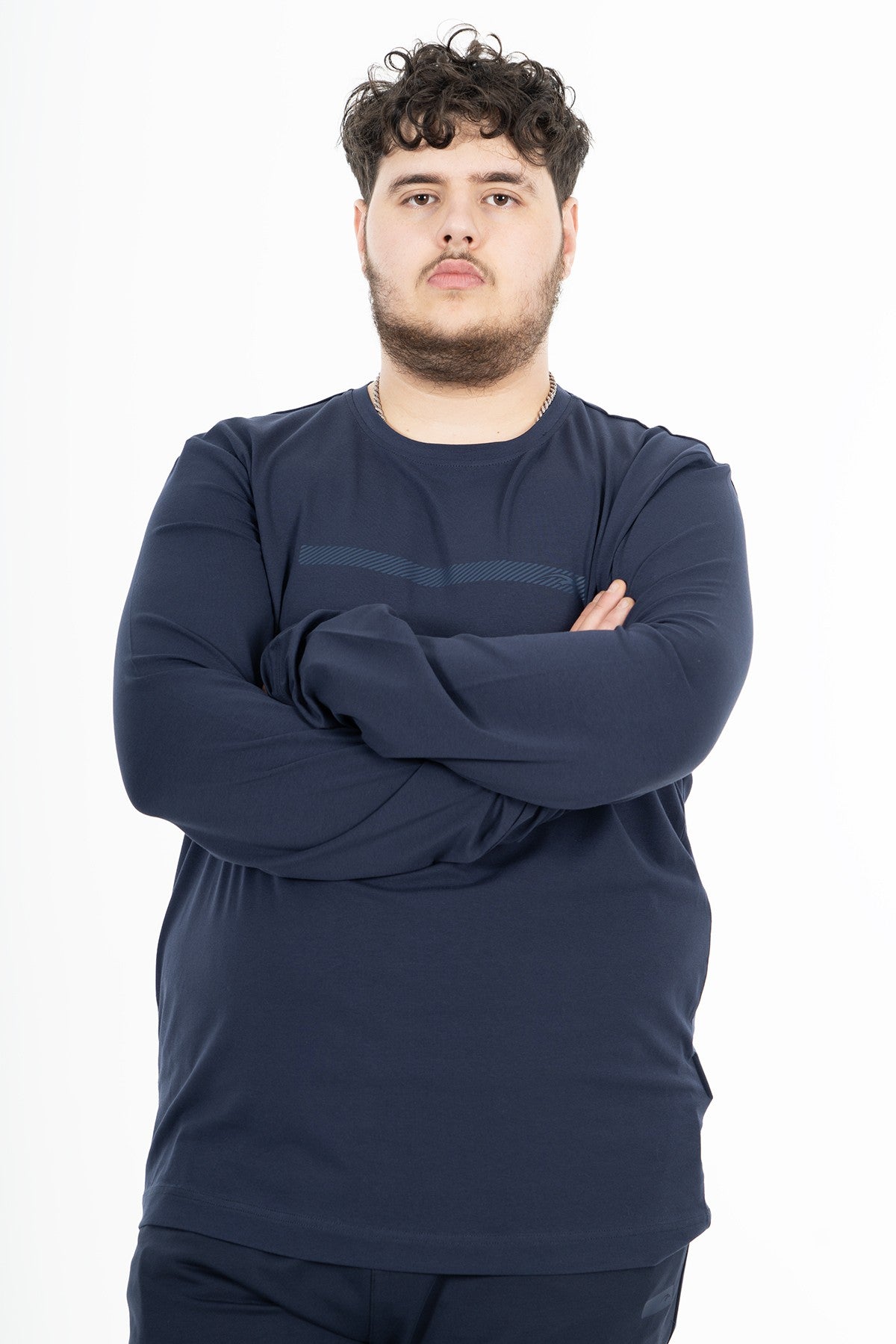 Büyük Beden Erkek Bisiklet Yaka Lacivert Sweatshirt