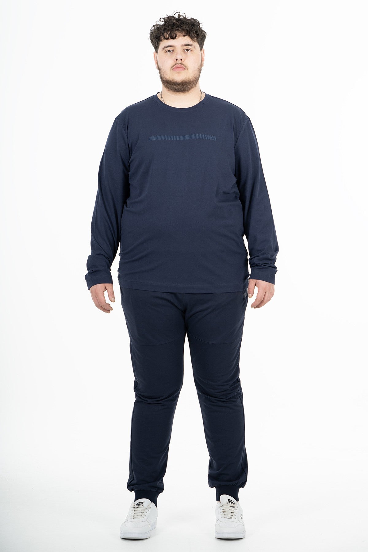 Büyük Beden Erkek Bisiklet Yaka Lacivert Sweatshirt