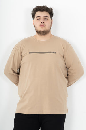 Büyük Beden Erkek Bisiklet Yaka Bej Sweatshirt
