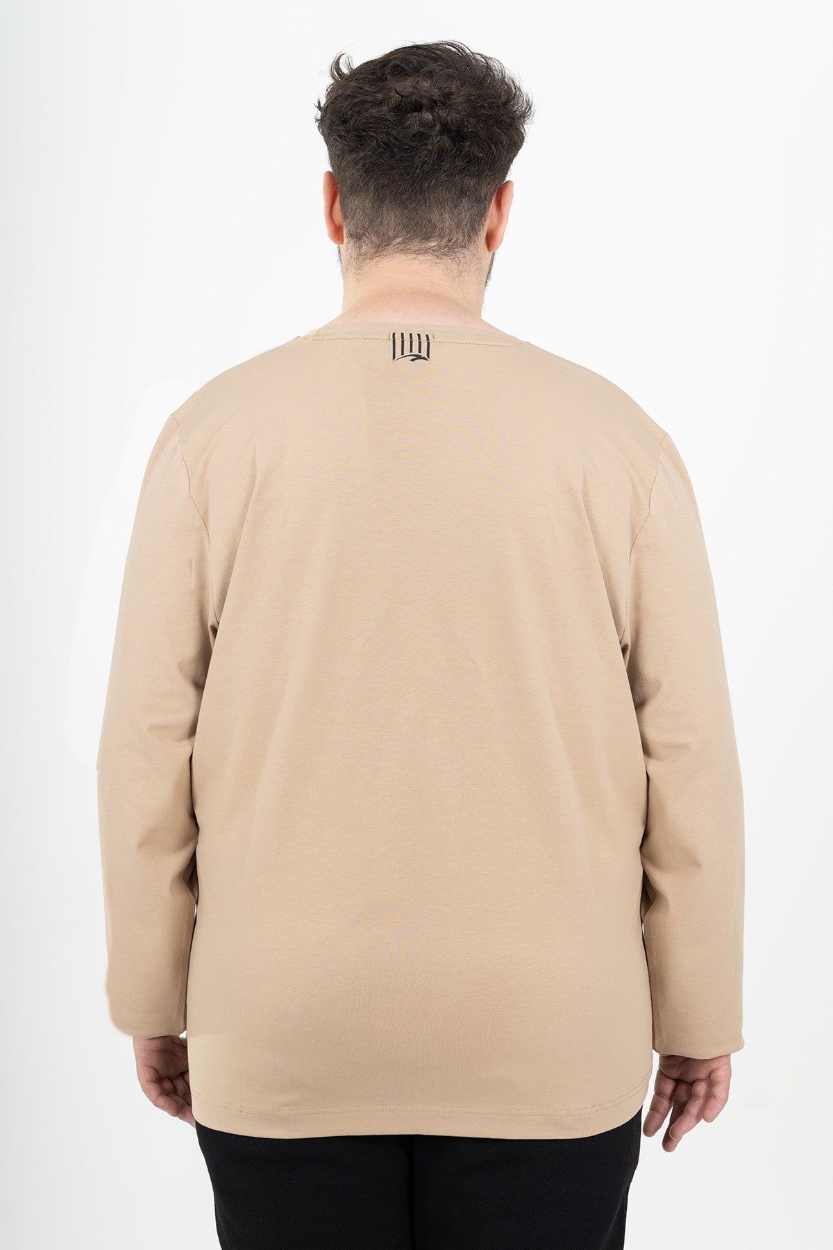 Büyük Beden Erkek Bisiklet Yaka Bej Sweatshirt