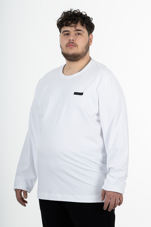 Büyük Beden Erkek Bisiklet Yaka Beyaz Sweatshirt