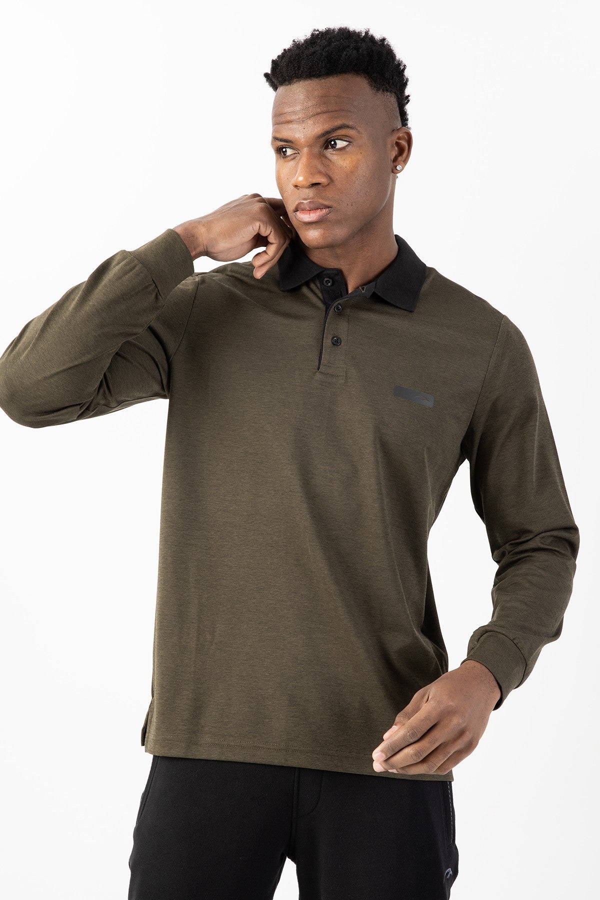 Regular Erkek Polo Yaka Haki Sweatshirt