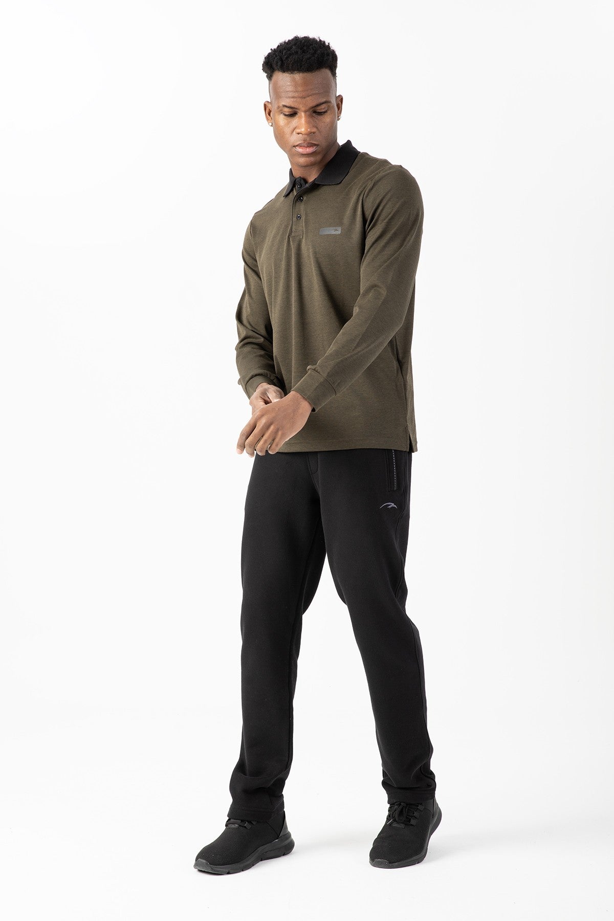 Regular Erkek Polo Yaka Haki Sweatshirt