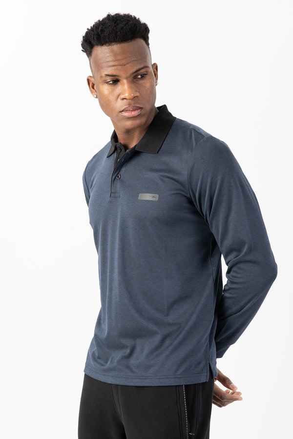 Regular Erkek Polo Yaka Siyah Sweatshirt