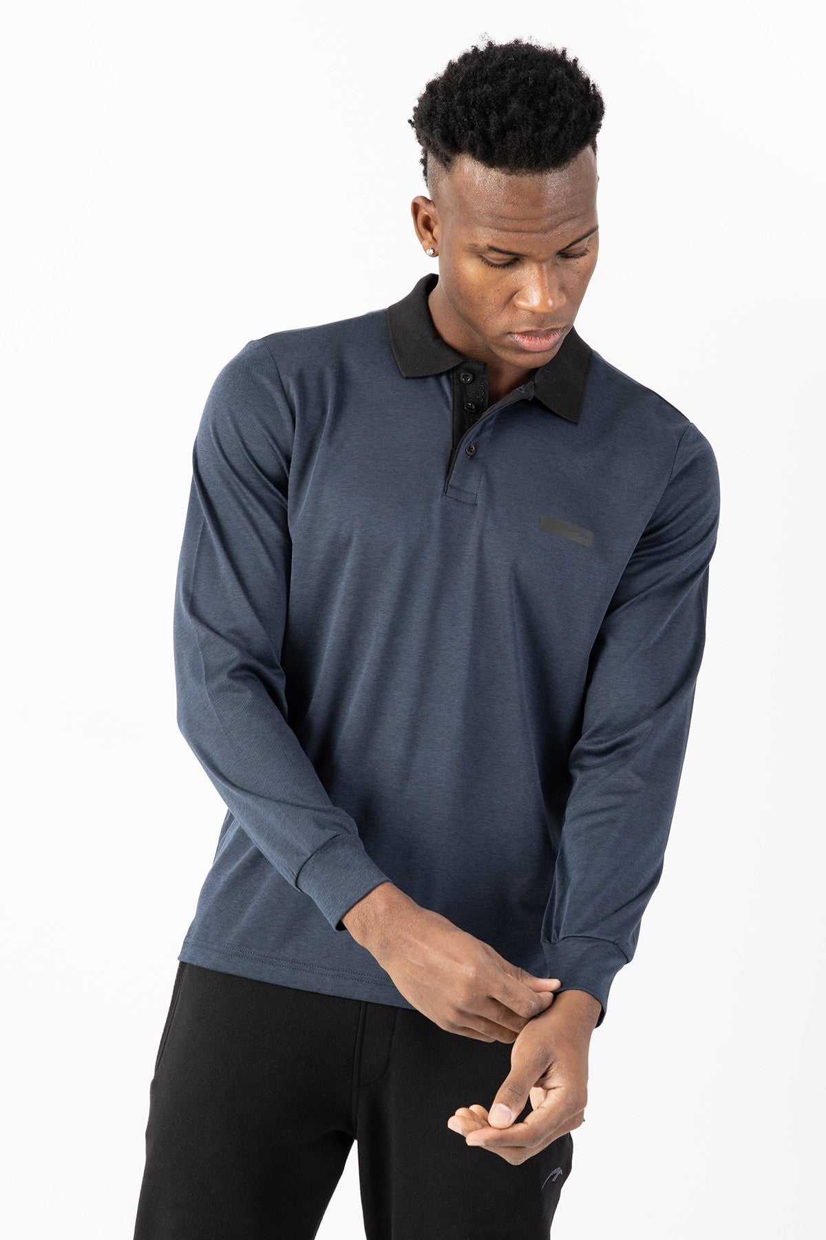 Regular Erkek Polo Yaka Siyah Sweatshirt