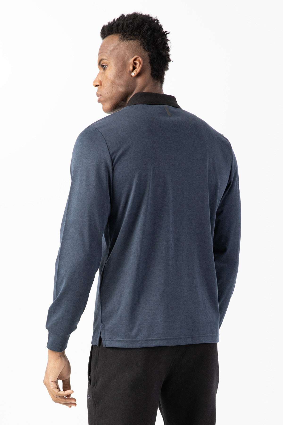 Regular Erkek Polo Yaka Siyah Sweatshirt