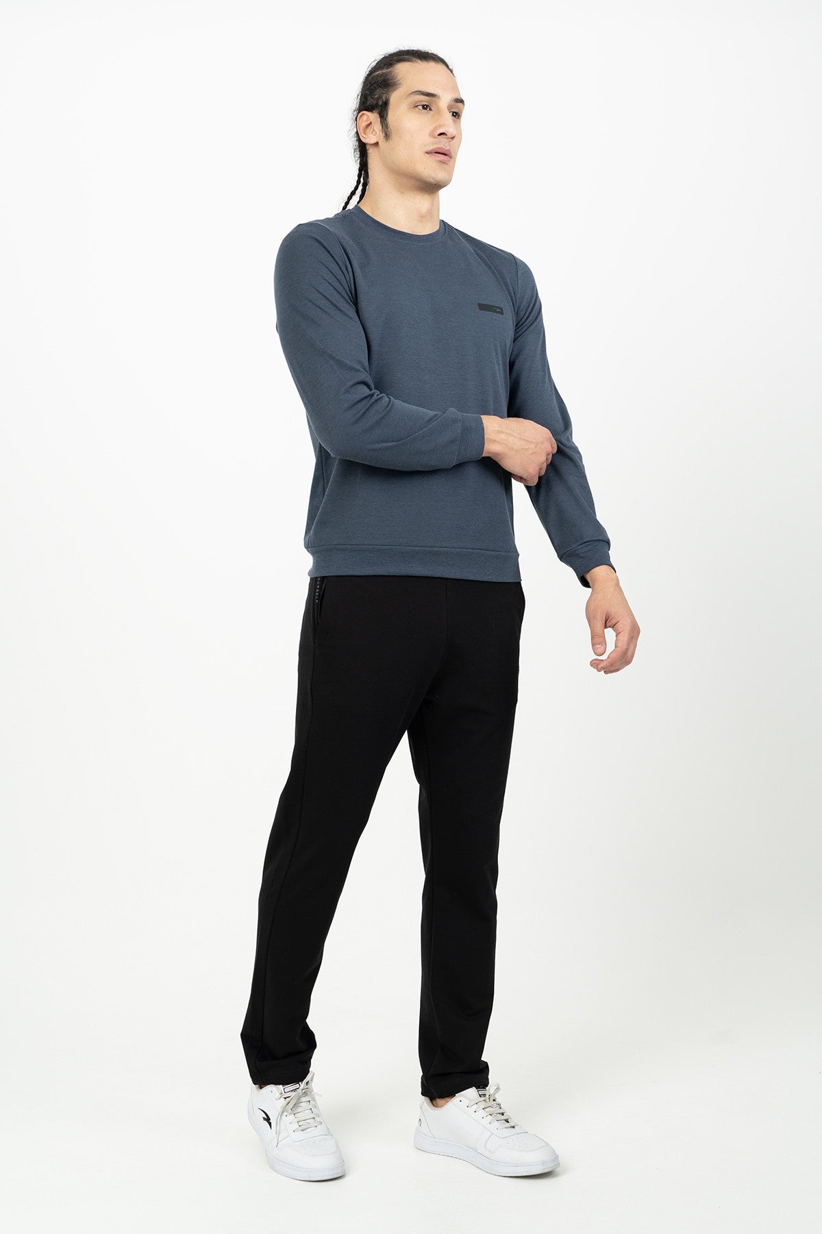 Büyük Beden Erkek Bisiklet Yaka Siyah Sweatshirt